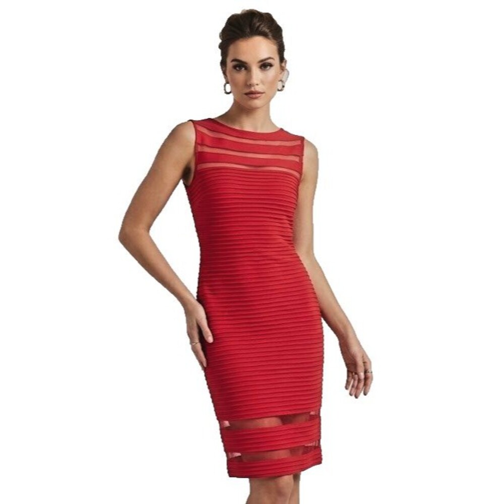 ❤️Y2K TADASHI SHOJI Red Pintuck Office Siren Sheath BodyCon Old Money Dress XS